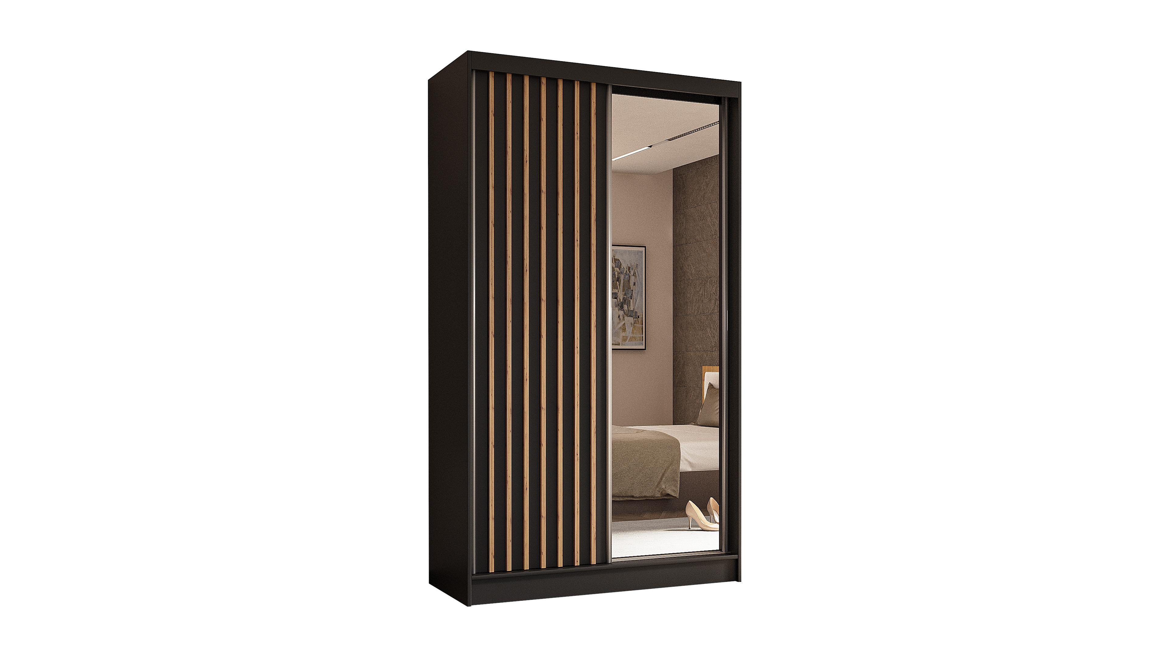 wohnli-moebel-suche-800000512732 Wohnli Möbelsuche - KLEIDERSCHRANK mit Spiegel-Schiebetüren und Aluminium-Leisten - LAMELO - 120 cm Schwarz+Schwarz+ Artisan