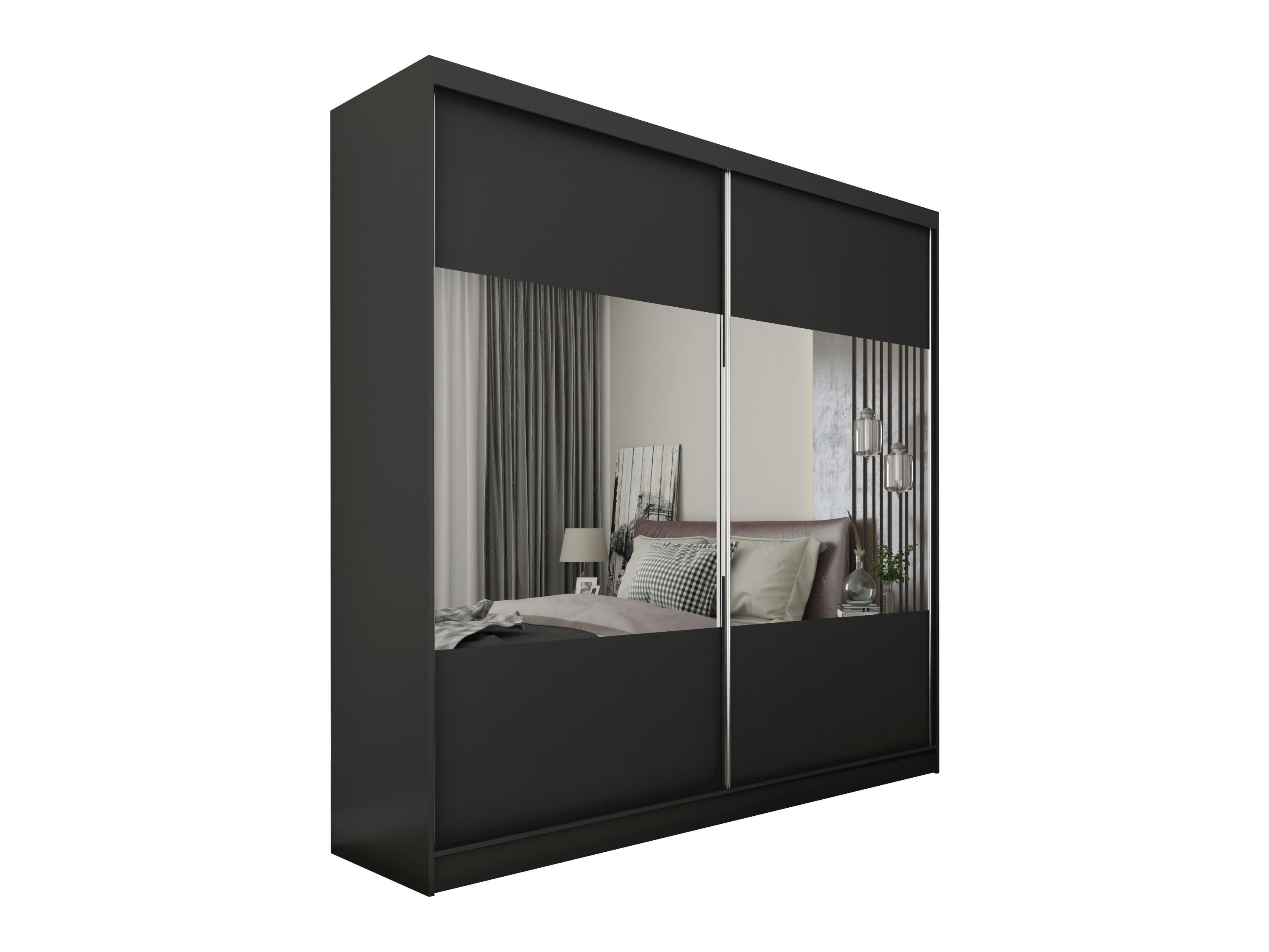 Wohnli Möbelsuche - KLEIDERSCHRANK mit Spiegel-Schiebetüren und Aluminium-Leisten - CELI - 200 cm Schwarz