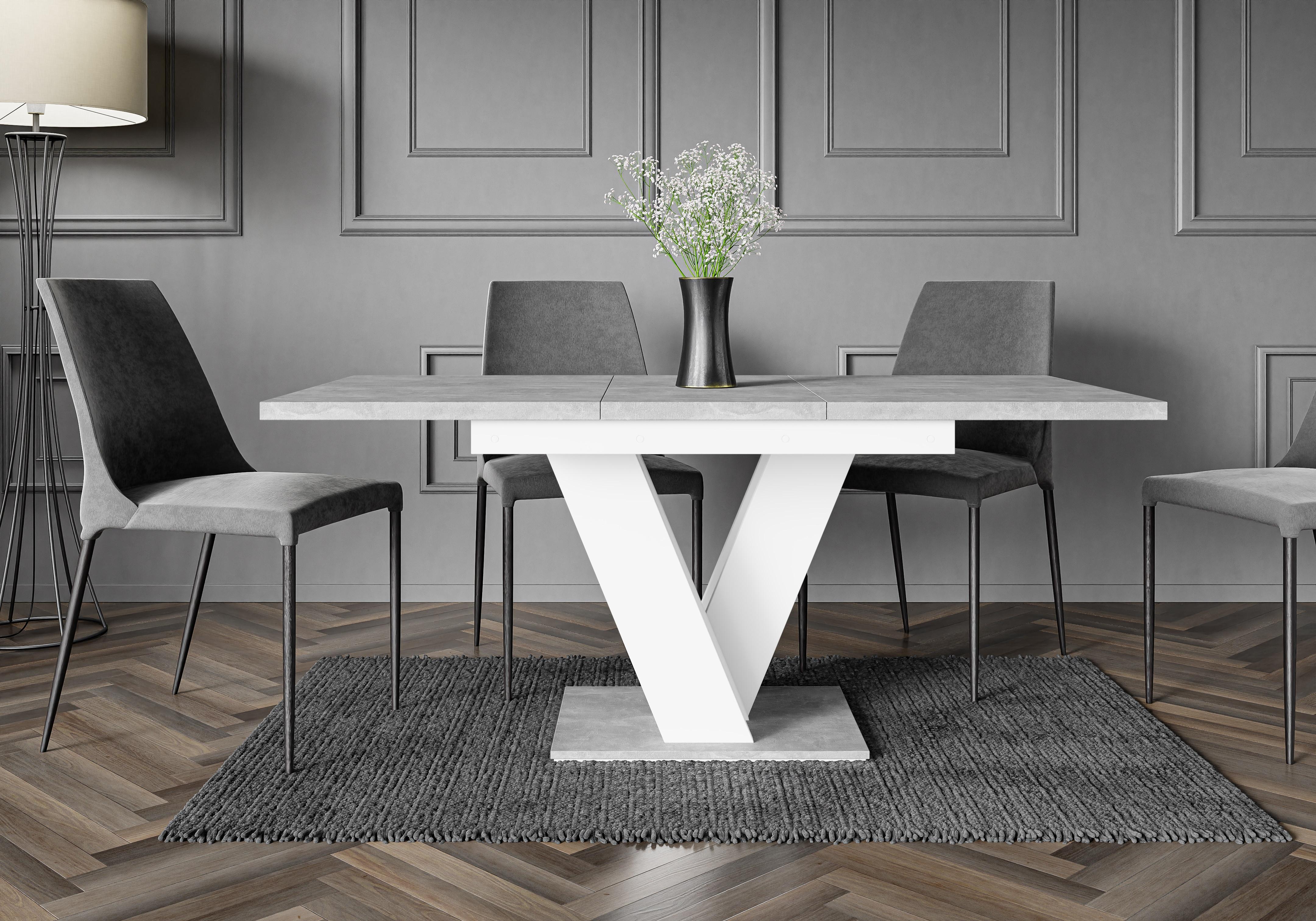 wohnli-moebel-suche-800000514717-1 ESSTISCH ausziehbar 120 -160x80x75 cm - Weiß / Betonoptik - ASIV Holzwerkstoff ALTDECOR Möbel > Tische > Esstische Grau