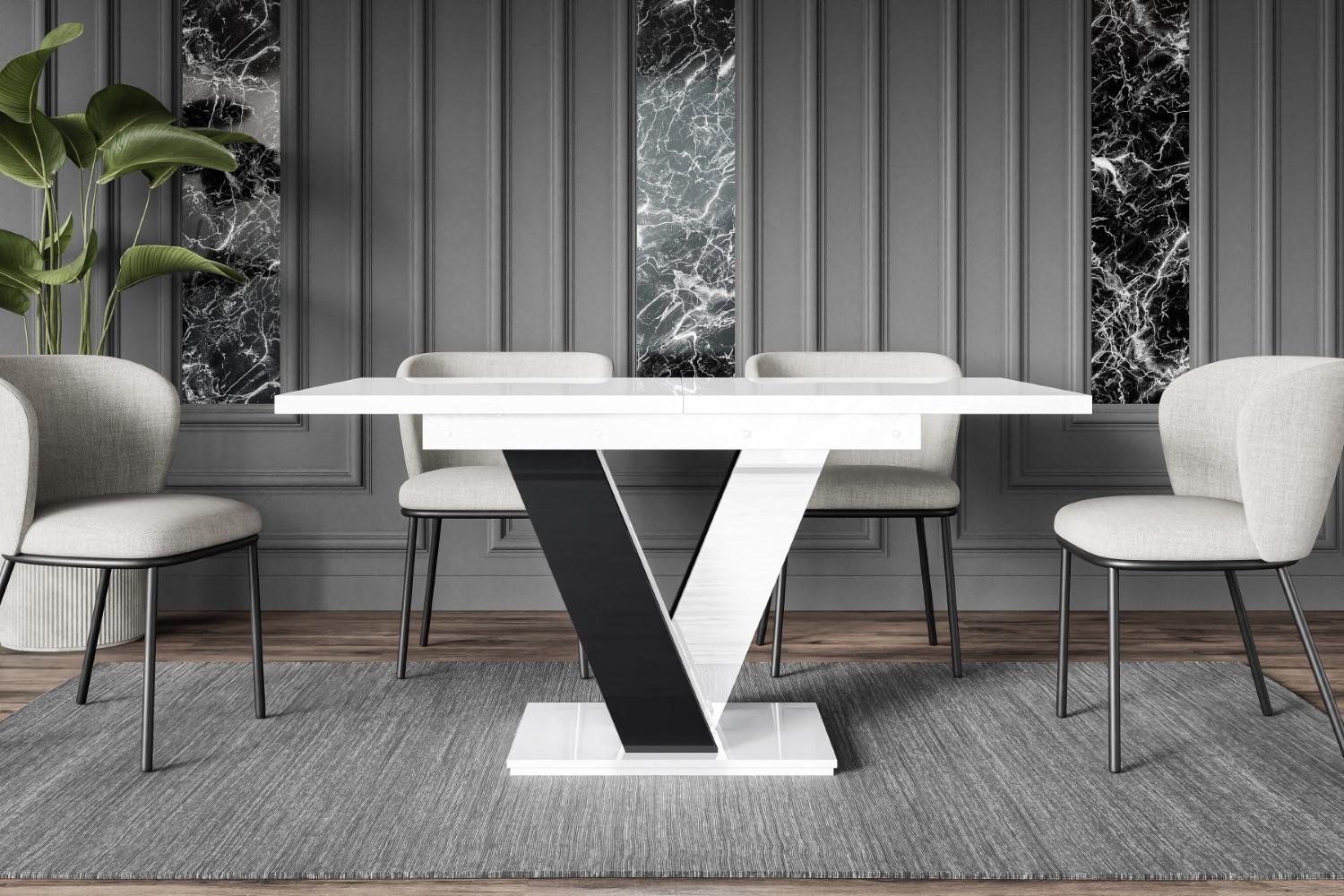 wohnli-moebel-suche-800000514721-1 ESSTISCH ausziehbar 120 -160x80x75 cm - Hochglanz Weiß/Hochglanz Schwarz - ASIV Holzwerkstoff ALTDECOR Möbel > Tische > Esstische Weiß