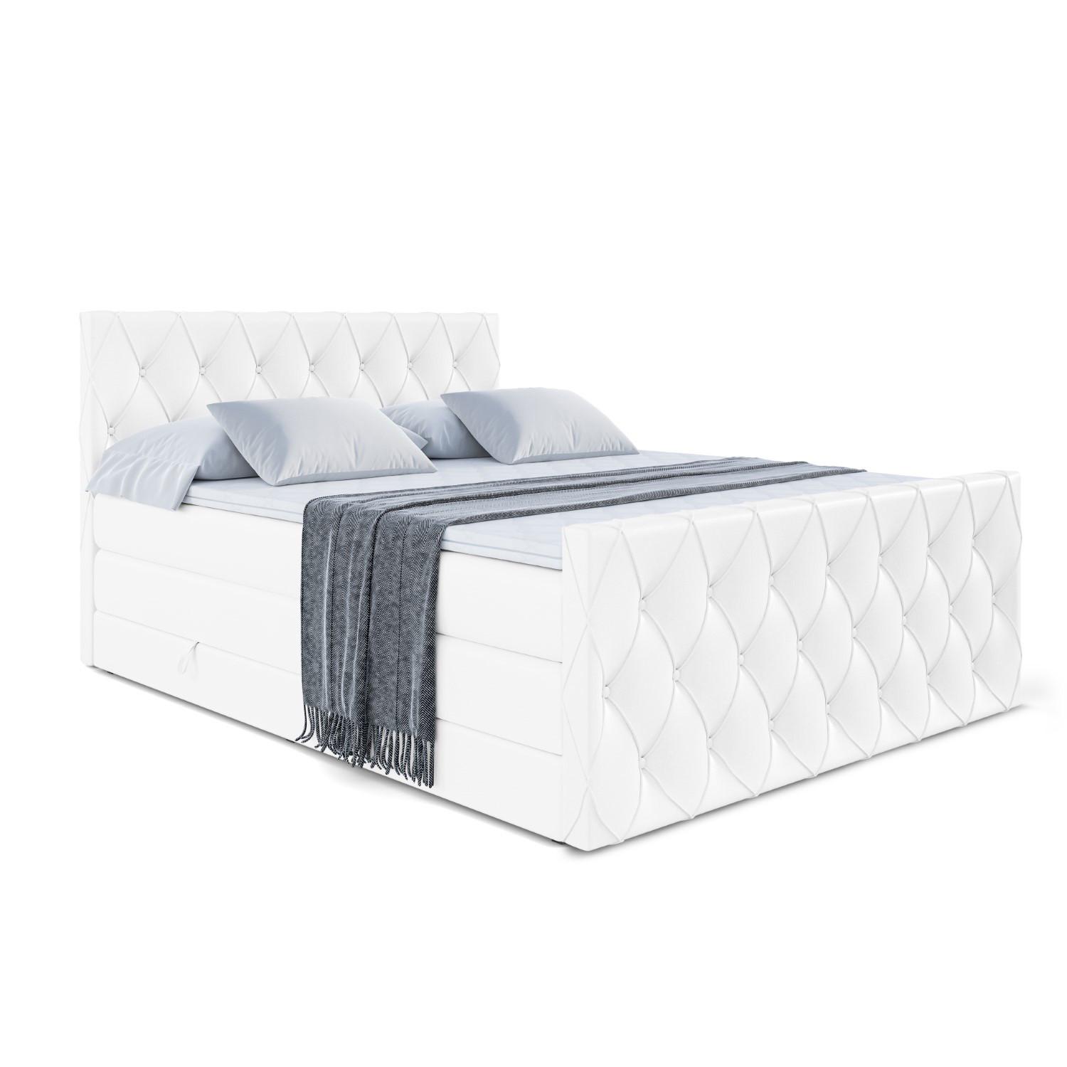 Wohnli Möbelsuche - BOXSPRINGBETT AMAY-Z KING - 200x200 - H3/H4 - Weiß Hochglanz