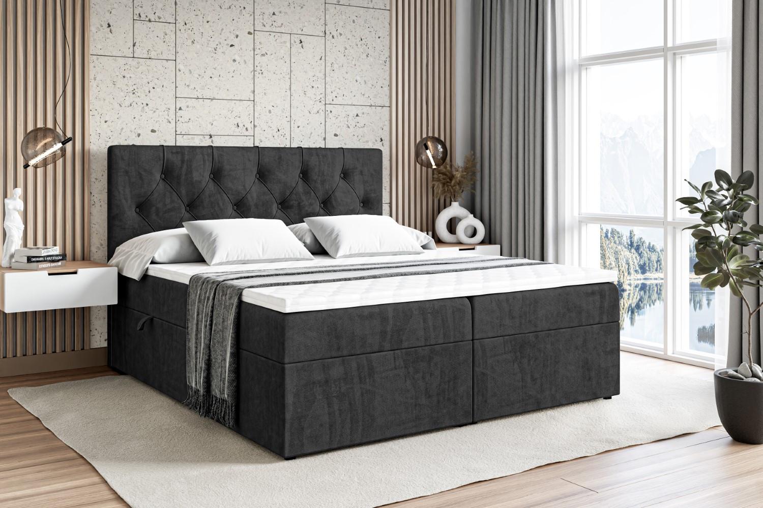 wohnli-moebel-suche-800000516271-1 BOXBETT mit Matratze H3 und Lattenrost - MIRAGE - 160x200 Schwarz Holzwerkstoff ALTDECOR Möbel > Betten > Boxspringbetten Schwarz