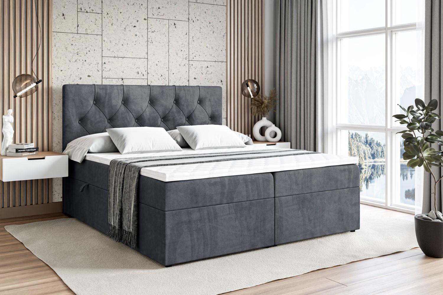 wohnli-moebel-suche-800000516317-1 BOXBETT mit Matratze H3 und Lattenrost - MIRAGE - 120x200 Dunkelgrau Holzwerkstoff ALTDECOR Möbel > Betten > Boxspringbetten Grau