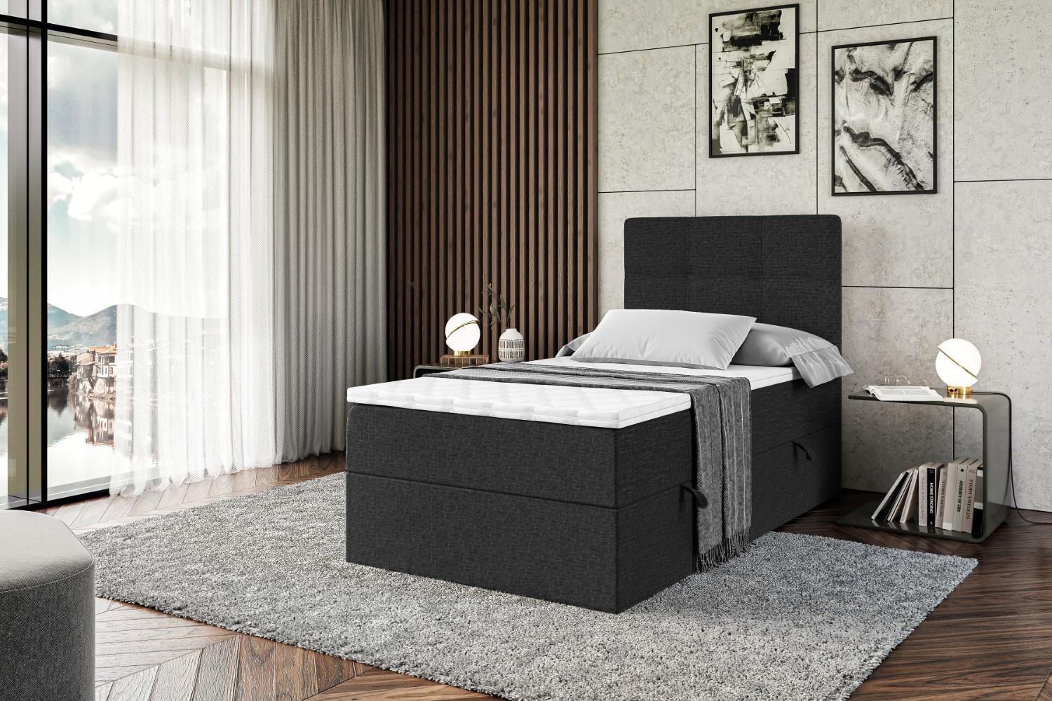 BOXBETT mit Matratze H3 und Lattenrost - MARCE - 90x200 - Rechts Schwarz Holzwerkstoff ALTDECOR Möbel > Betten > Boxspringbetten Schwarz