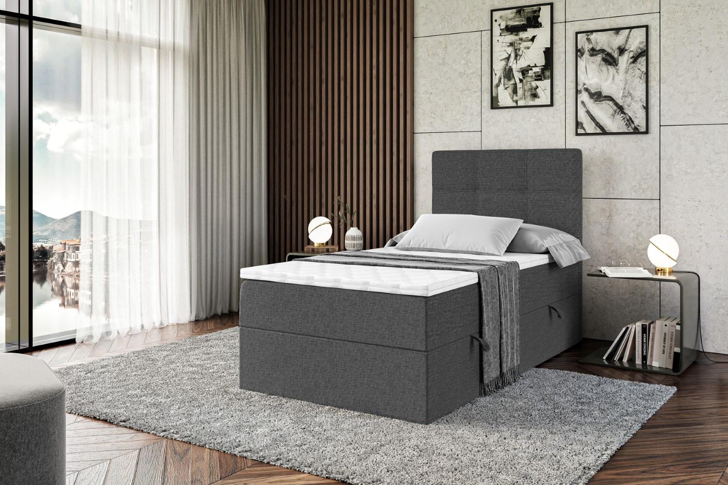 BOXBETT mit Matratze H3 und Lattenrost - MARCE - 90x200 - Rechts Dunkelgrau Holzwerkstoff ALTDECOR Möbel > Betten > Boxspringbetten Grau