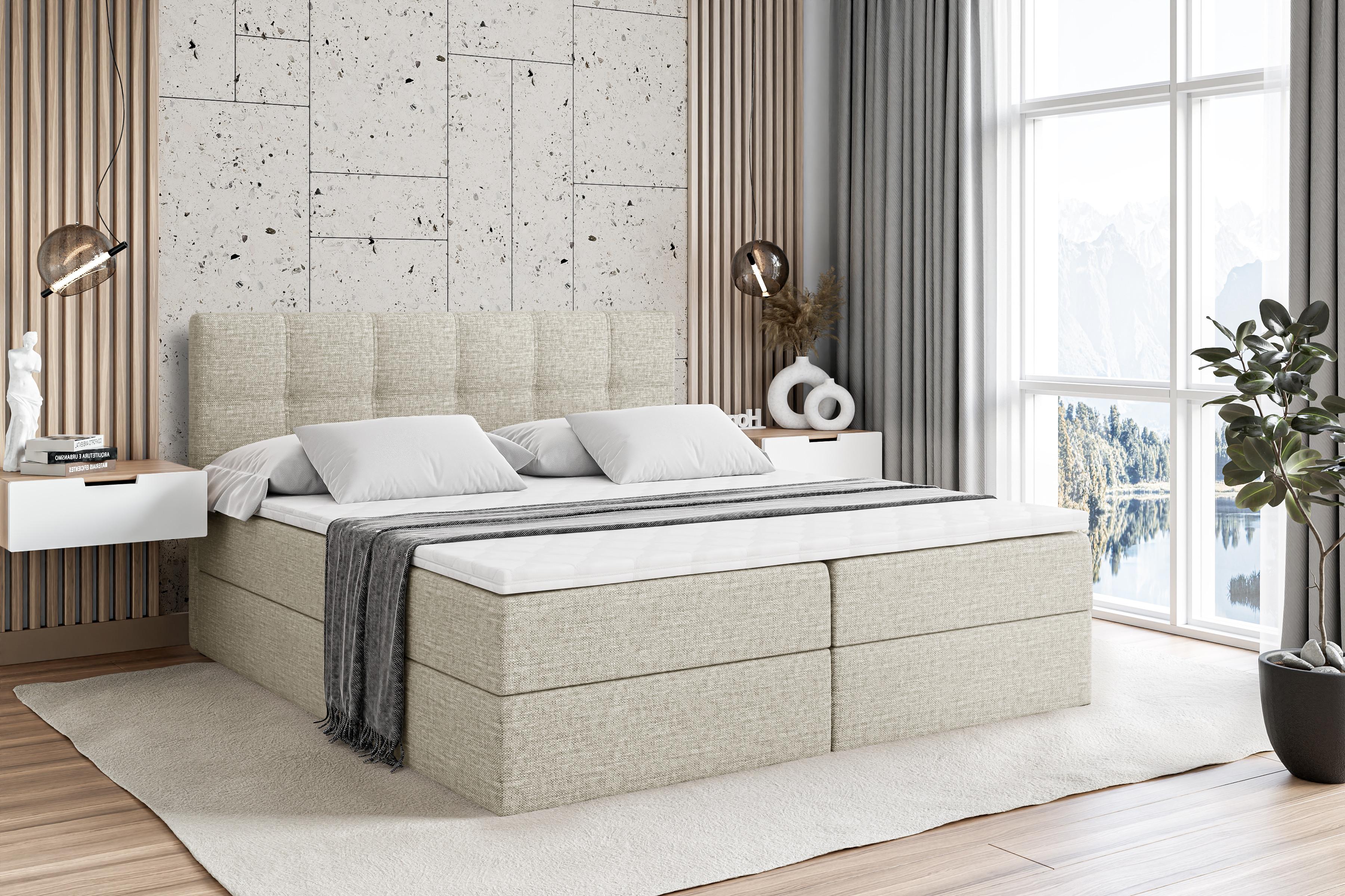 wohnli-moebel-suche-800000516891-1 BOXBETT mit Matratze H3 und Lattenrost - MARCE - 160x200 Beige Holzwerkstoff ALTDECOR Möbel > Betten > Boxspringbetten Beige
