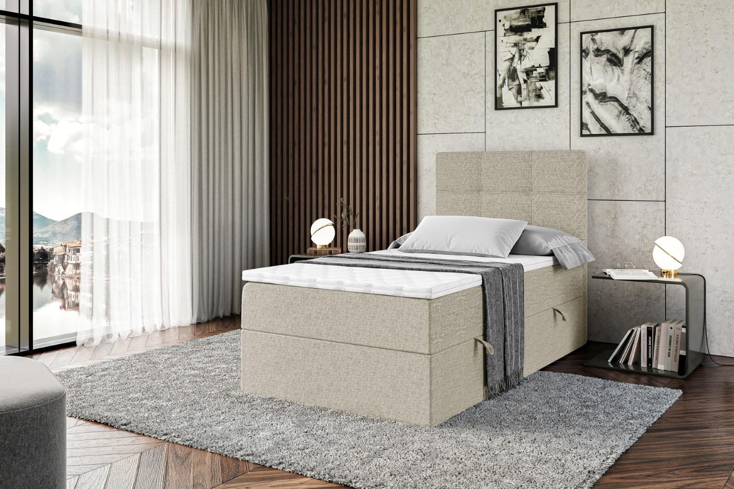 BOXBETT mit Matratze H3 und Lattenrost - MARCE - 90x200 - Rechts Beige Holzwerkstoff ALTDECOR Möbel > Betten > Boxspringbetten Beige