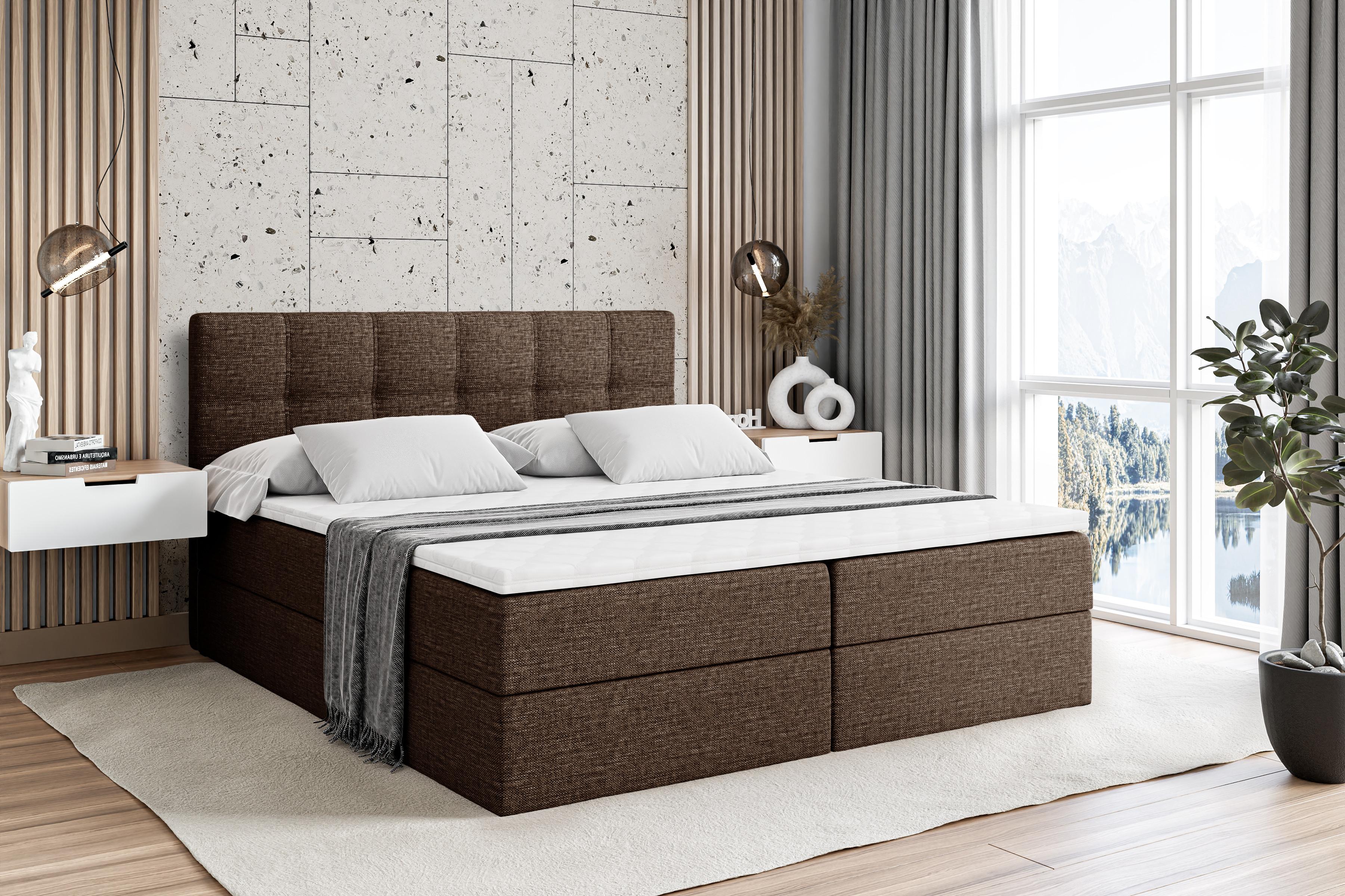 wohnli-moebel-suche-800000516913-1 BOXBETT mit Matratze H3 und Lattenrost - MARCE - 180x200 Braun Holzwerkstoff ALTDECOR Möbel > Betten > Boxspringbetten Braun
