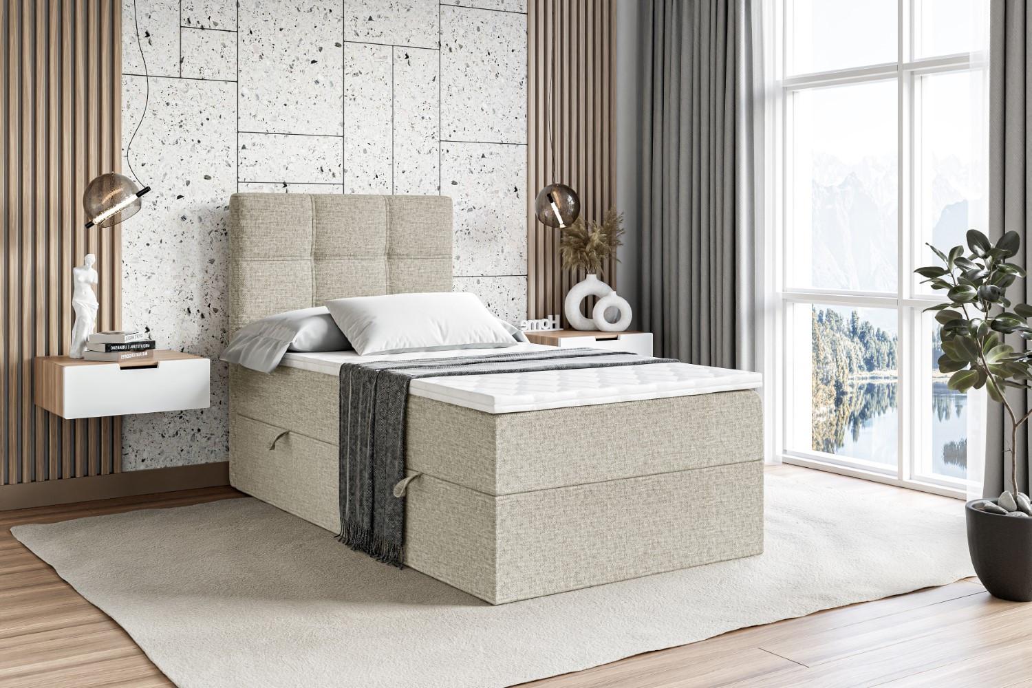 wohnli-moebel-suche-800000517035-1 BOXBETT mit Matratze H3 und Lattenrost - MARCE - 90x200 - Links Beige Holzwerkstoff ALTDECOR Möbel > Betten > Boxspringbetten Beige