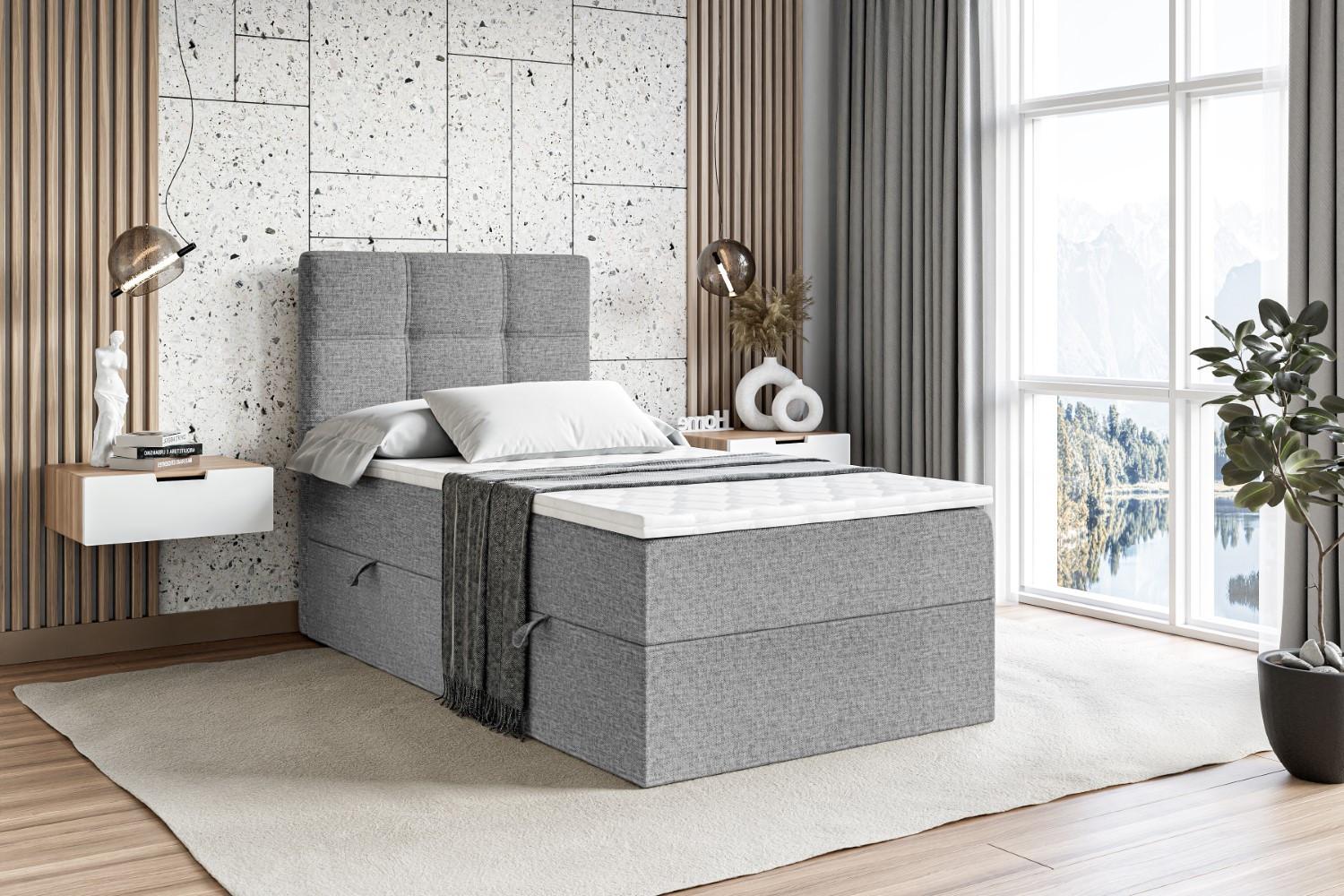 BOXBETT mit Matratze H3 und Lattenrost - MARCE - 90x200 - Links Grau Holzwerkstoff ALTDECOR Möbel > Betten > Boxspringbetten Grau