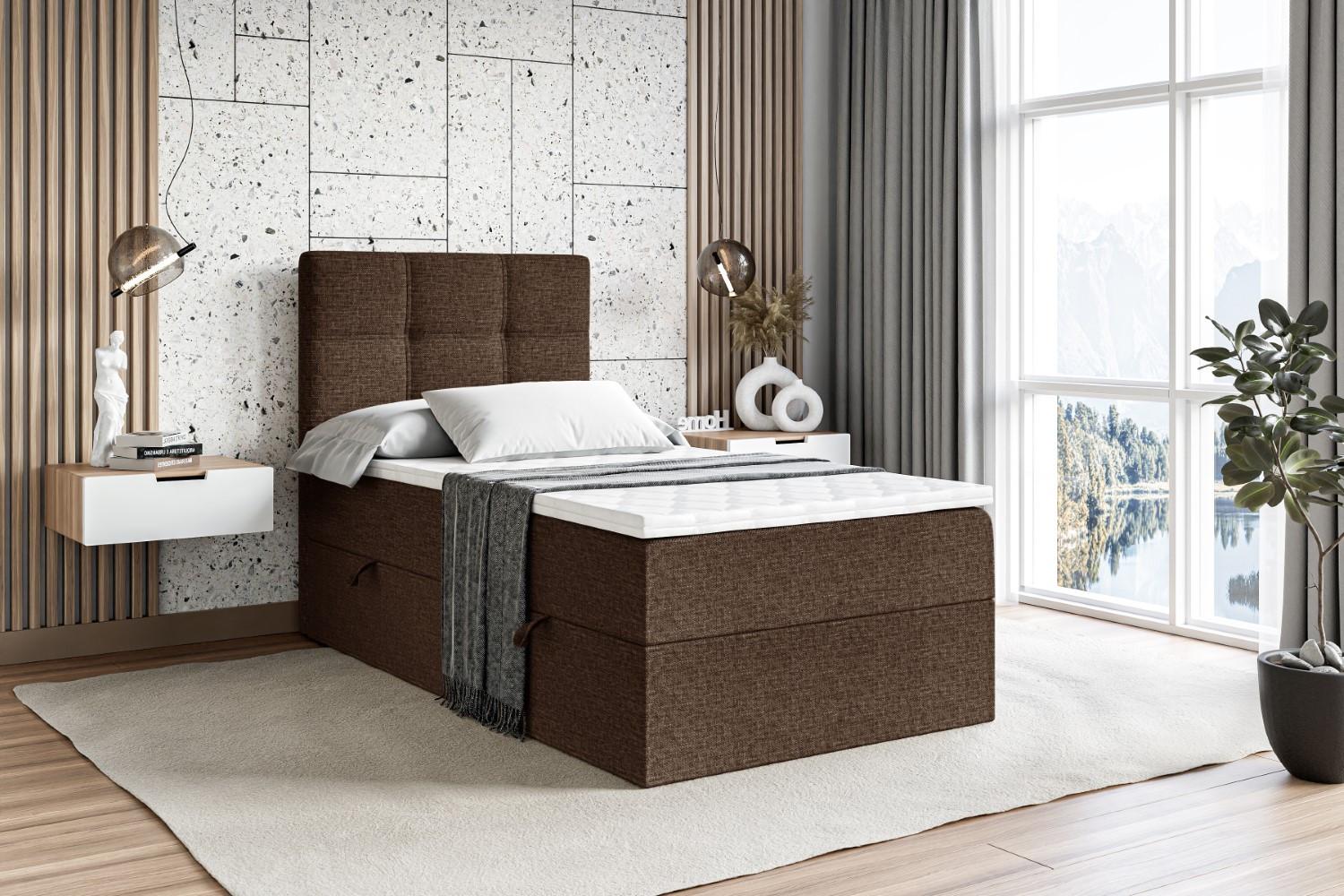 wohnli-moebel-suche-800000517043-1 BOXBETT mit Matratze H3 und Lattenrost - MARCE - 90x200 - Links Braun Holzwerkstoff ALTDECOR Möbel > Betten > Boxspringbetten Braun