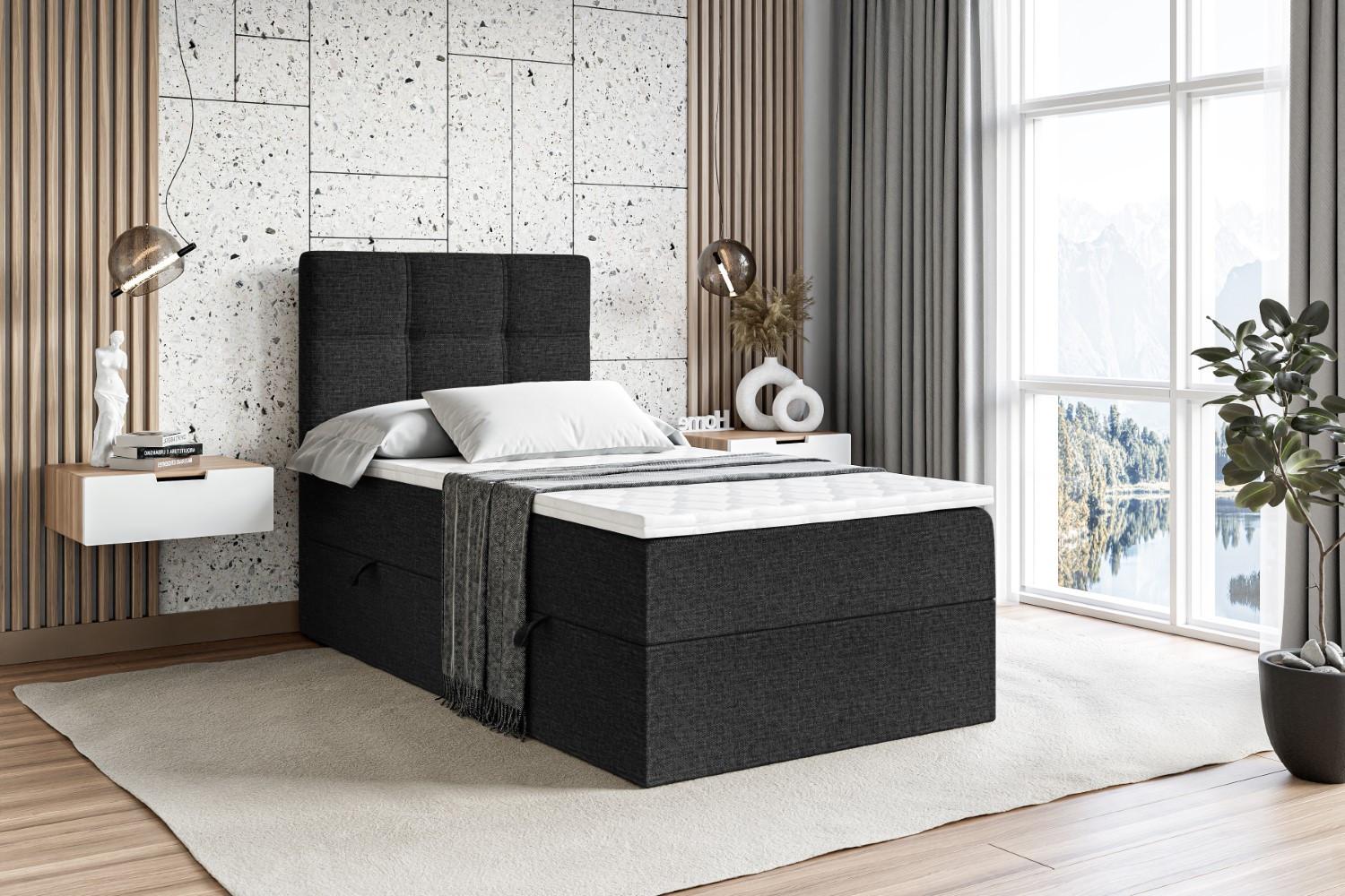 wohnli-moebel-suche-800000517048-1 BOXBETT mit Matratze H3 und Lattenrost - MARCE - 90x200 - Links Schwarz Holzwerkstoff ALTDECOR Möbel > Betten > Boxspringbetten Schwarz