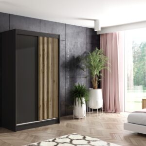 wohnli-moebel-suche-800000517771-1 KLEIDERSCHRANK VILAN mit Lamel/LED - 120 cm - Schwarz|Eiche Wotan Holzwerkstoff ALTDECOR Möbel > Schränke > Kleiderschränke Schwarz
