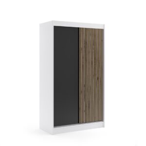 Wohnli Möbelsuche - KLEIDERSCHRANK VILAN mit Lamel/LED - 120 cm - Weiß|Eiche Wotan