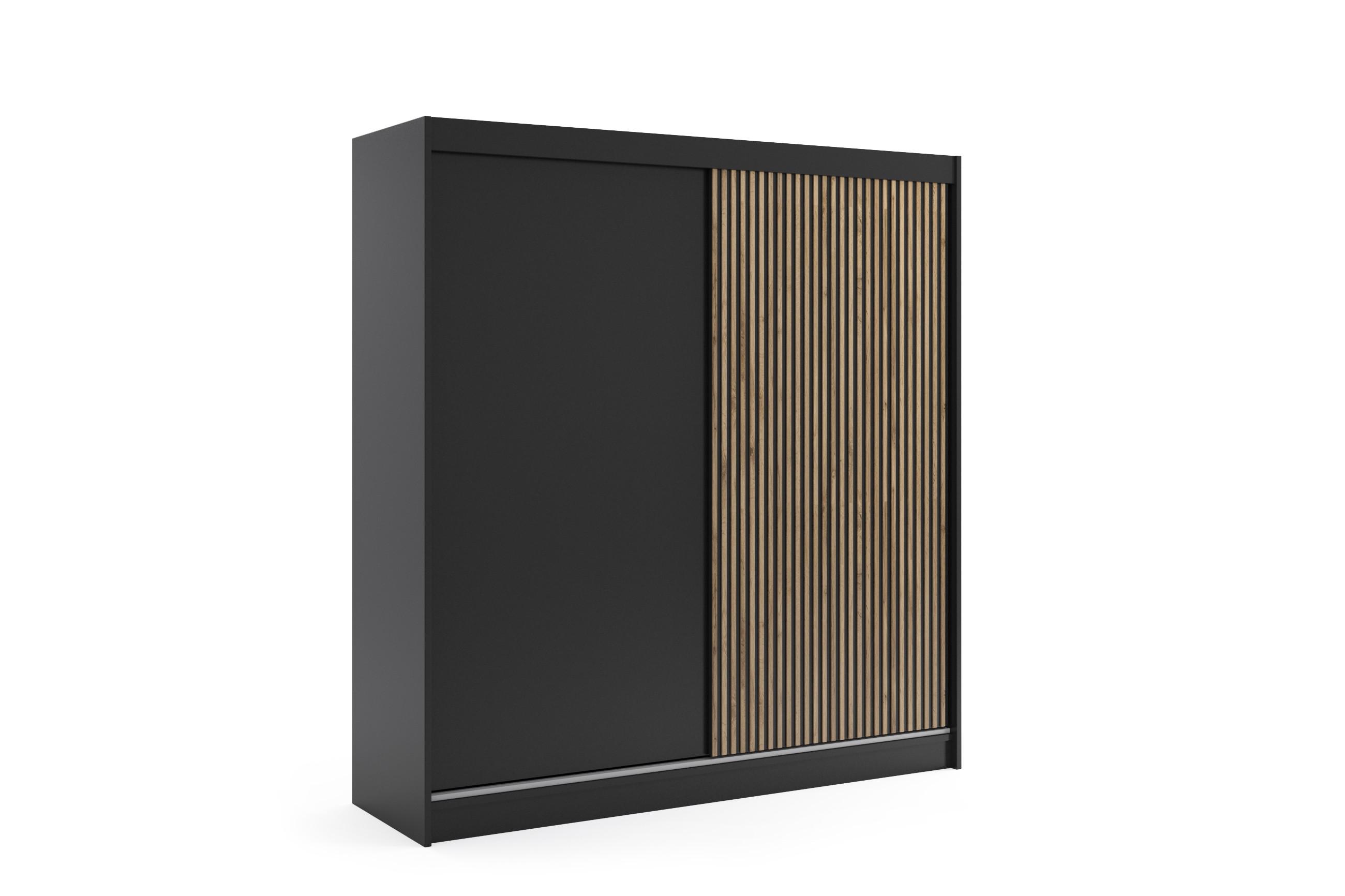 wohnli-moebel-suche-800000517784 Wohnli Möbelsuche - KLEIDERSCHRANK VILAN mit Lamel - 200 cm - Schwarz|Eiche Wotan