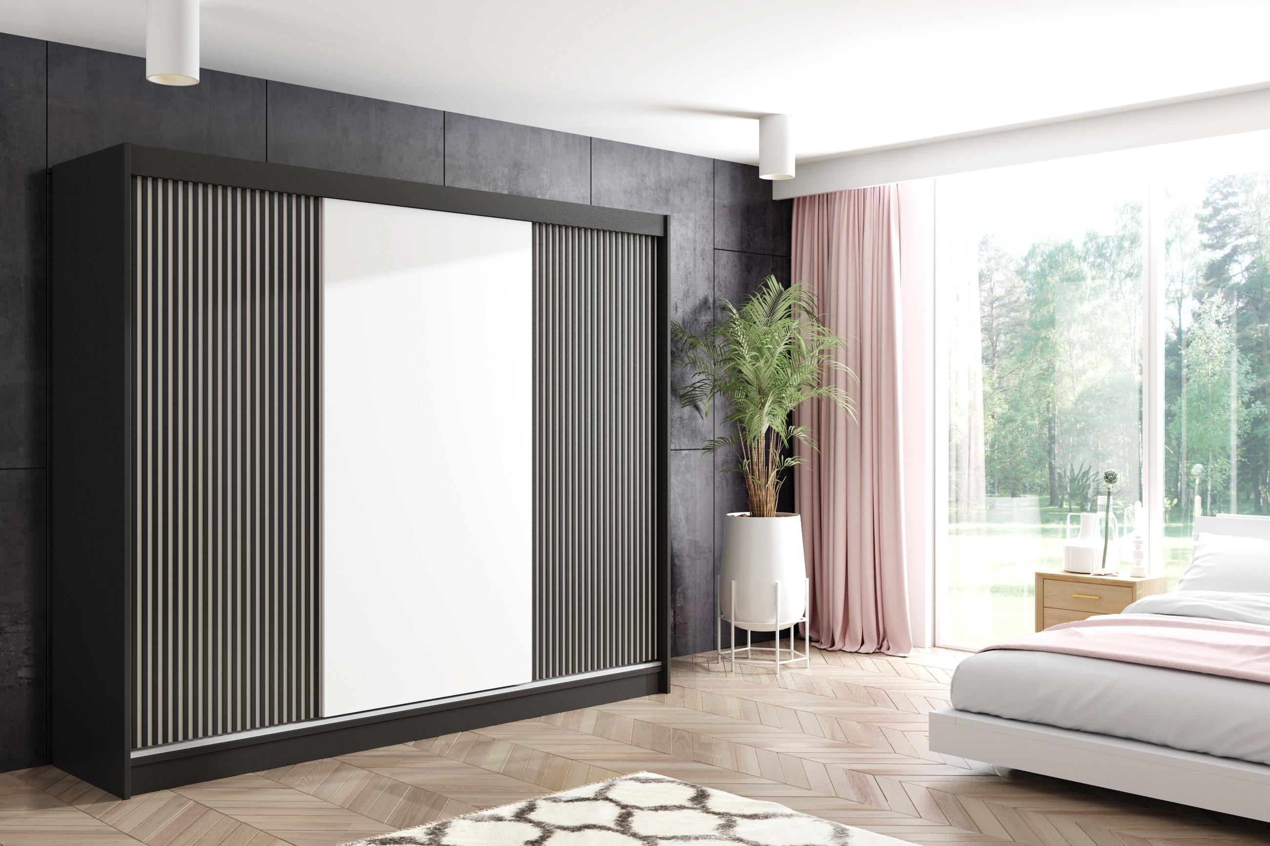 wohnli-moebel-suche-800000517803-1 KLEIDERSCHRANK VILAN mit Lamel - 250 cm - Schwarz Holzwerkstoff ALTDECOR Möbel > Schränke > Kleiderschränke Schwarz