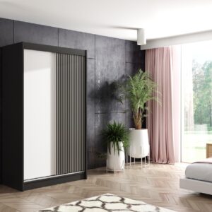 KLEIDERSCHRANK VILAN mit Lamel/LED - 120 cm - Schwarz Holzwerkstoff ALTDECOR Möbel > Schränke > Kleiderschränke Schwarz