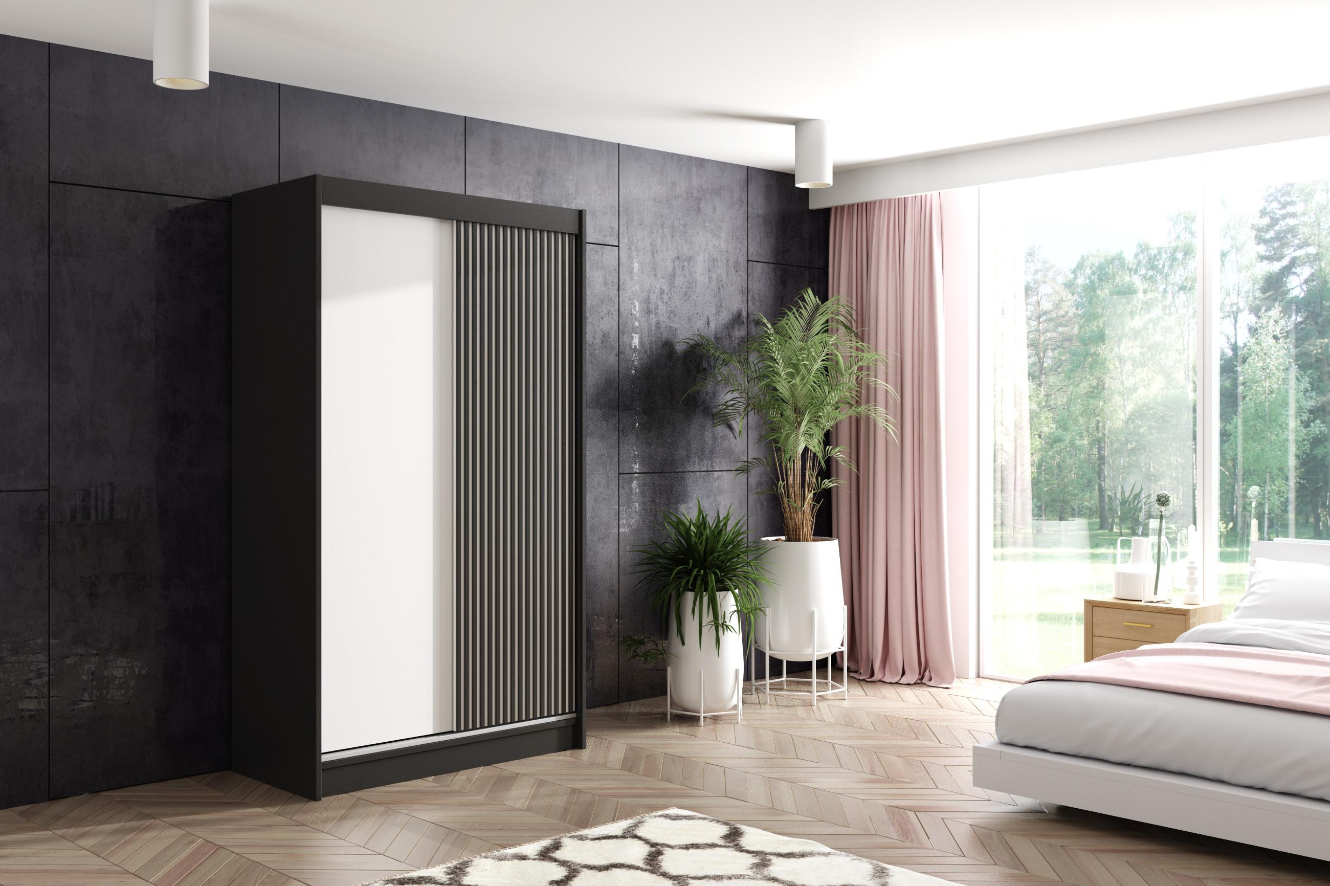 KLEIDERSCHRANK VILAN mit Lamel/LED - 120 cm - Schwarz Holzwerkstoff ALTDECOR Möbel > Schränke > Kleiderschränke Schwarz