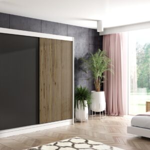 wohnli-moebel-suche-800000517856-1 KLEIDERSCHRANK VILAN mit Lamel/LED - 200 cm - Weiß|Eiche Wotan Holzwerkstoff ALTDECOR Möbel > Schränke > Kleiderschränke Weiß