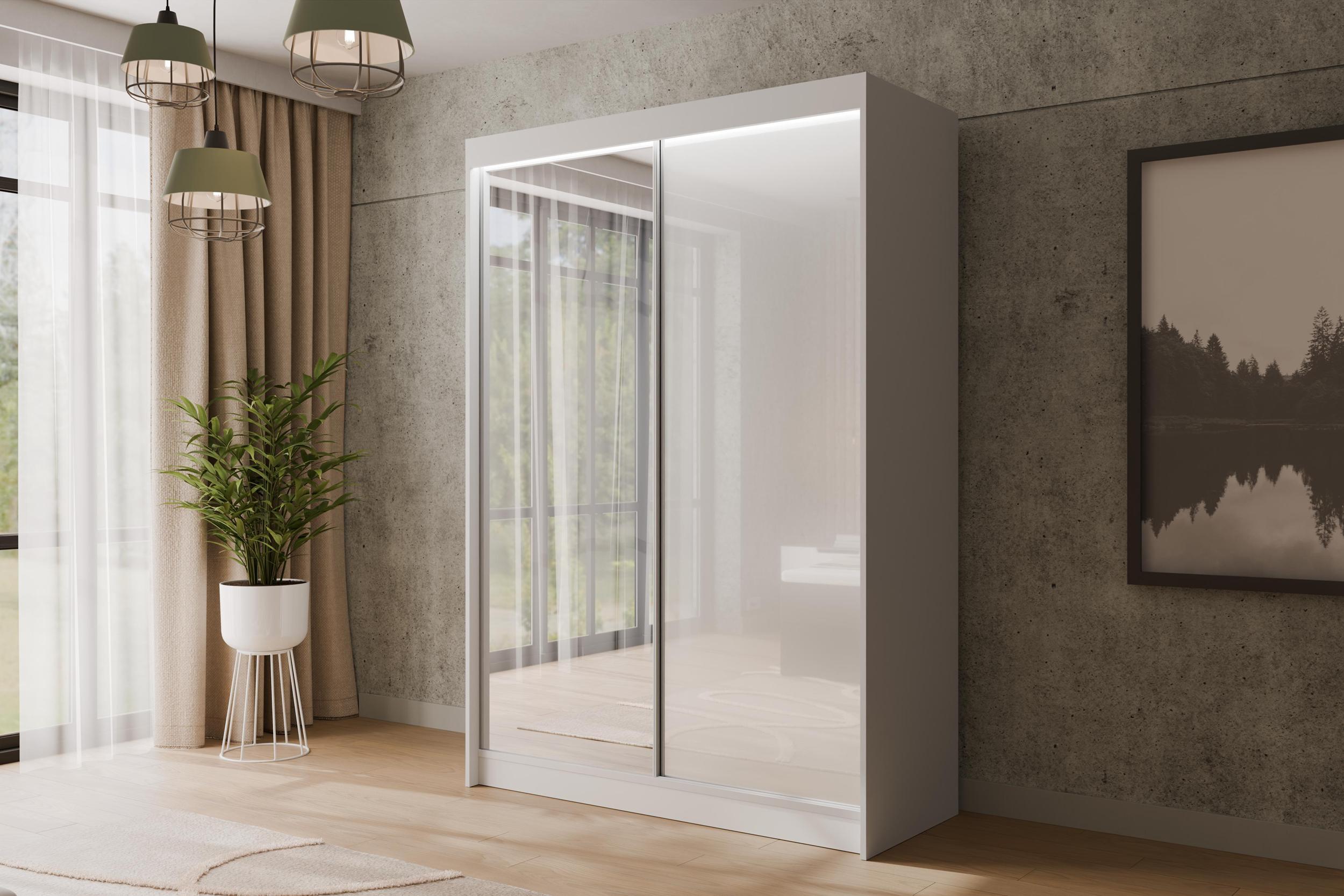 wohnli-moebel-suche-800000517865-1 KLEIDERSCHRANK VESLI mit LED - 120 cm - Weiß Holzwerkstoff ALTDECOR Möbel > Schränke > Kleiderschränke Weiß