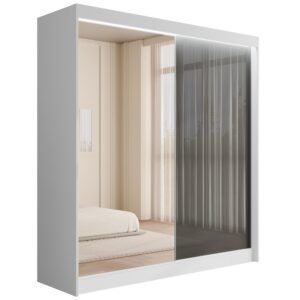 wohnli-moebel-suche-800000517868 Wohnli Möbelsuche - KLEIDERSCHRANK VESLI mit LED - 200 cm - Weiß|Grau