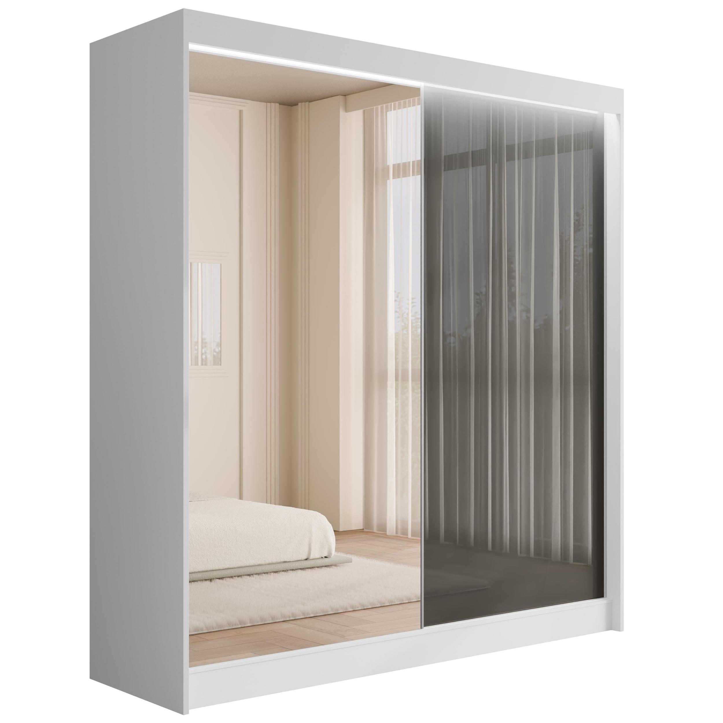 wohnli-moebel-suche-800000517868 Wohnli Möbelsuche - KLEIDERSCHRANK VESLI mit LED - 200 cm - Weiß|Grau