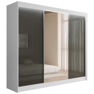wohnli-moebel-suche-800000517871 Wohnli Möbelsuche - KLEIDERSCHRANK VESLI mit LED - 250 cm - Weiß|Grau