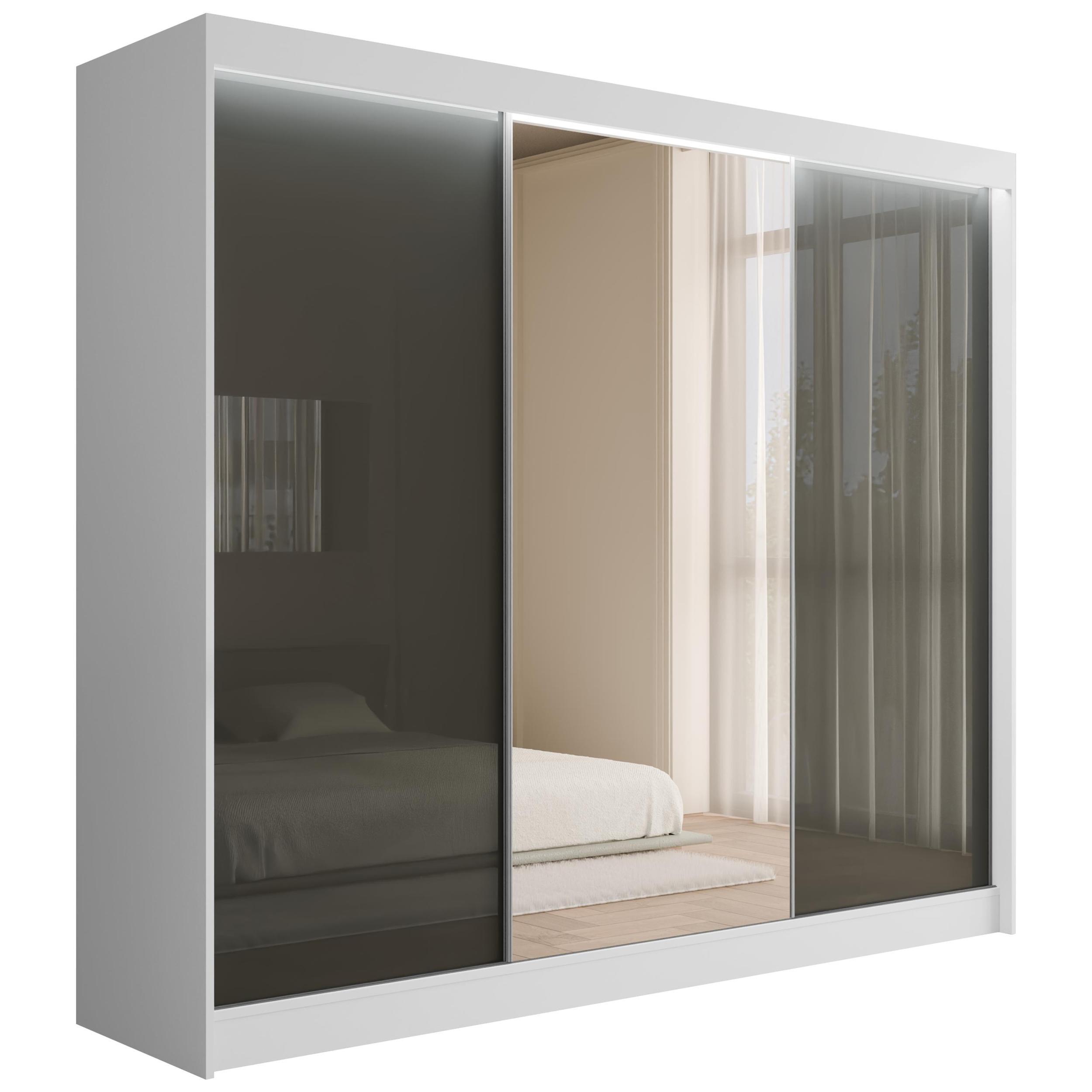 wohnli-moebel-suche-800000517871 Wohnli Möbelsuche - KLEIDERSCHRANK VESLI mit LED - 250 cm - Weiß|Grau