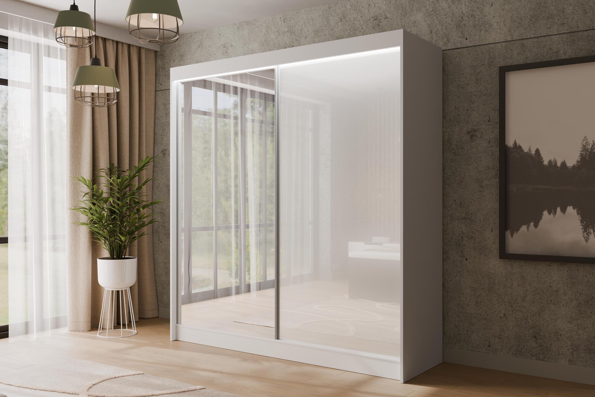 wohnli-moebel-suche-800000517873-1 KLEIDERSCHRANK VESLI mit LED - 200 cm - Weiß Holzwerkstoff ALTDECOR Möbel > Schränke > Kleiderschränke Weiß