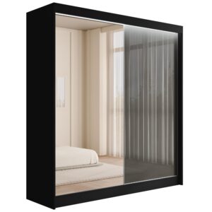 wohnli-moebel-suche-800000517879 Wohnli Möbelsuche - KLEIDERSCHRANK VESLI mit LED - 200 cm - Schwarz|Grau