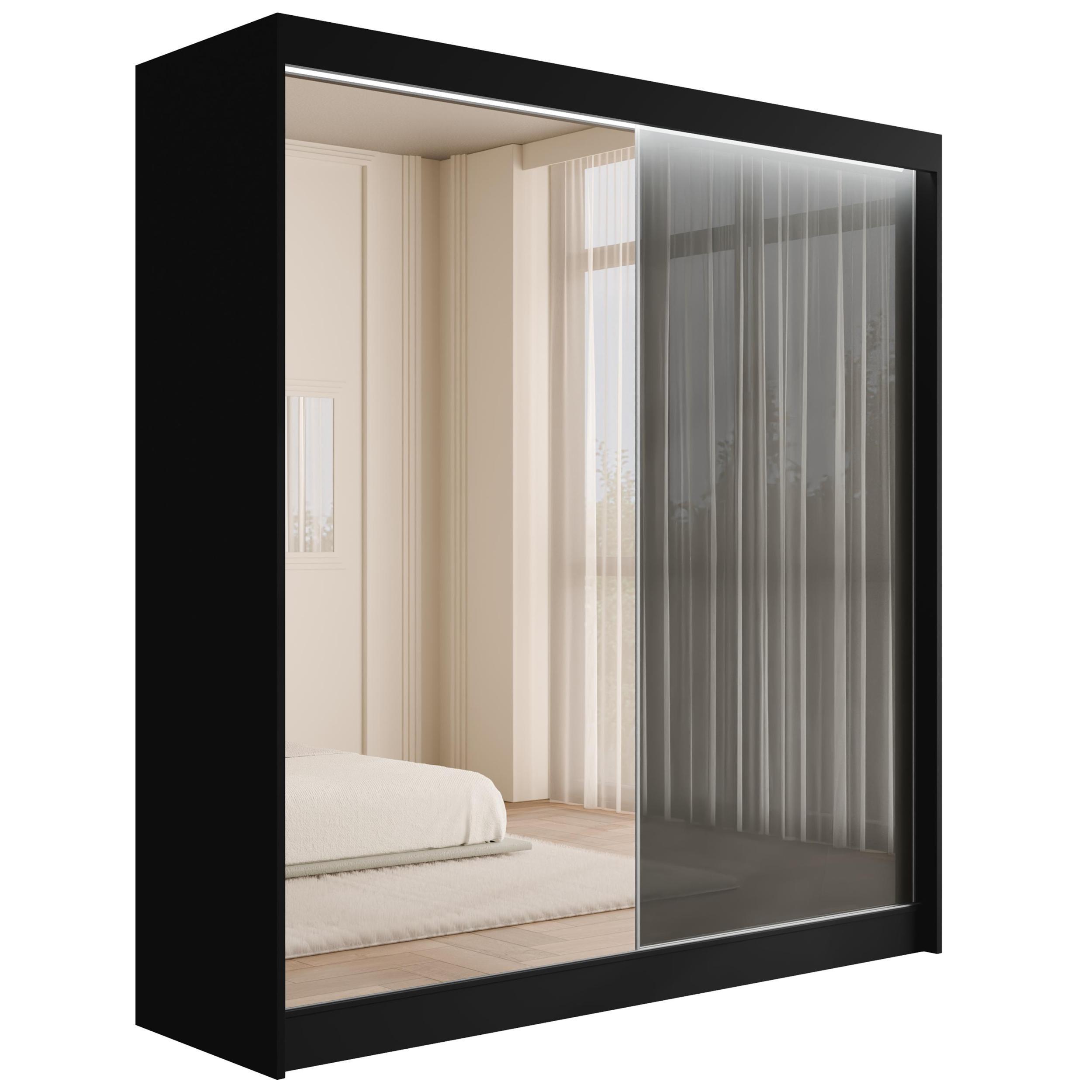 wohnli-moebel-suche-800000517879 Wohnli Möbelsuche - KLEIDERSCHRANK VESLI mit LED - 200 cm - Schwarz|Grau