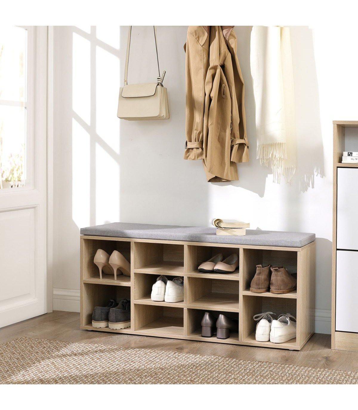 wohnli-moebel-suche-800000519685-1 SCHUHBANK mit 10 Nischen Holzdekor - L104 cm Holzwerkstoff Calicosy Garderoben > Garderobenbänke Grau
