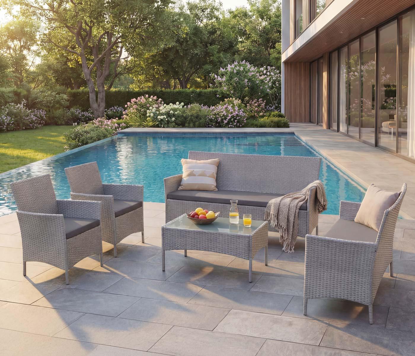 wohnli-moebel-suche-800000526909-1 POLY-RATTAN GARNITUR Grau Kunststoff MCW Garten & Outdoor > Gartenmöbel > Gartenmöbel-Sets Grau