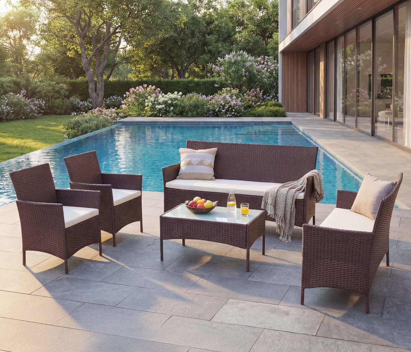 POLY-RATTAN GARNITUR Braun Kunststoff MCW Garten & Outdoor > Gartenmöbel > Gartenmöbel-Sets Braun
