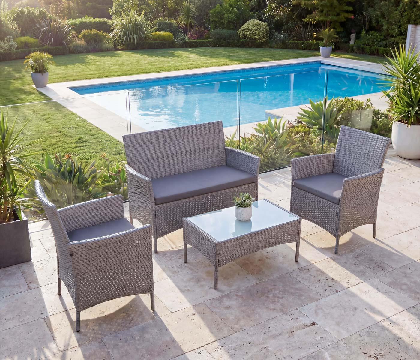 POLY-RATTAN GARTEN-GARNITUR Grau Kunststoff MCW Garten & Outdoor > Gartenmöbel > Gartenmöbel-Sets Grau