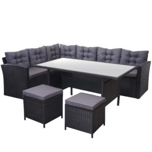 Wohnli Möbelsuche - POLY-RATTAN-GARNITUR + HOCKER Schwarz 4er-Set