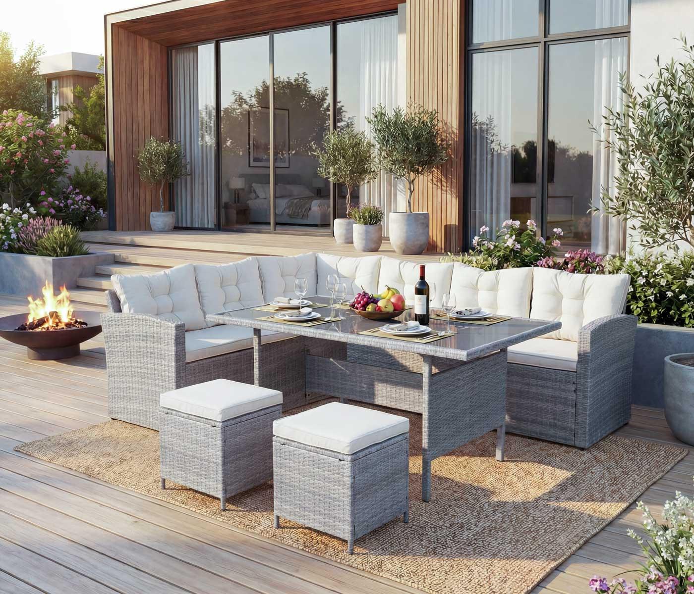 wohnli-moebel-suche-800000526962-1 POLY-RATTAN-GARNITUR Hellgrau Kunststoff MCW Garten & Outdoor > Gartenmöbel > Gartenmöbel-Sets Grau
