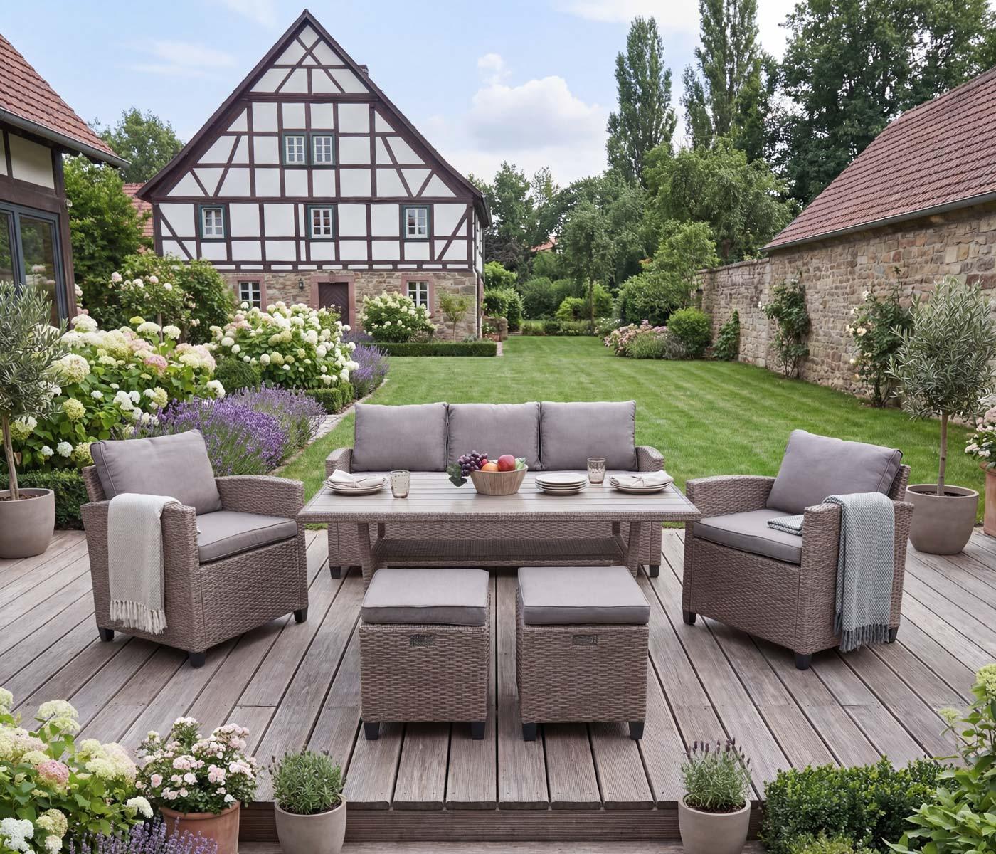 POLY-RATTAN GARNITUR Braun Kunststoff MCW Garten & Outdoor > Gartenmöbel > Gartenmöbel-Sets Braun