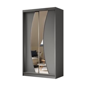 Wohnli Möbelsuche - KLEIDERSCHRANK mit Spiegel-Schiebetüren und Aluminium-Leisten - VOXI - 120 cm Grau