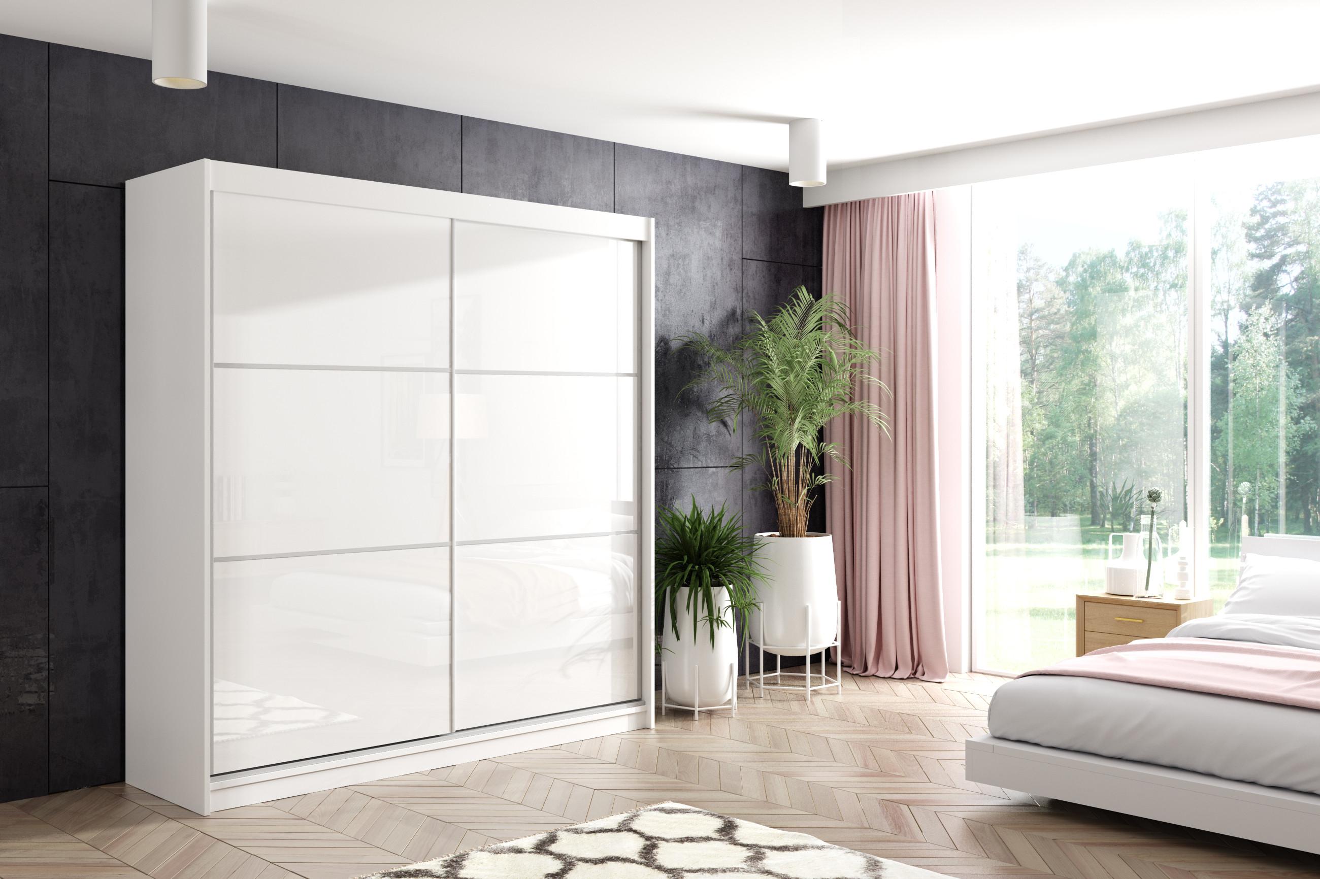 wohnli-moebel-suche-800000527113-1 KLEIDERSCHRANK mit Lacobel-Schiebetüren und Aluminium-Leisten - VIVI - 200 cm Weiß Holzwerkstoff ALTDECOR Möbel > Schränke > Kleiderschränke Weiß