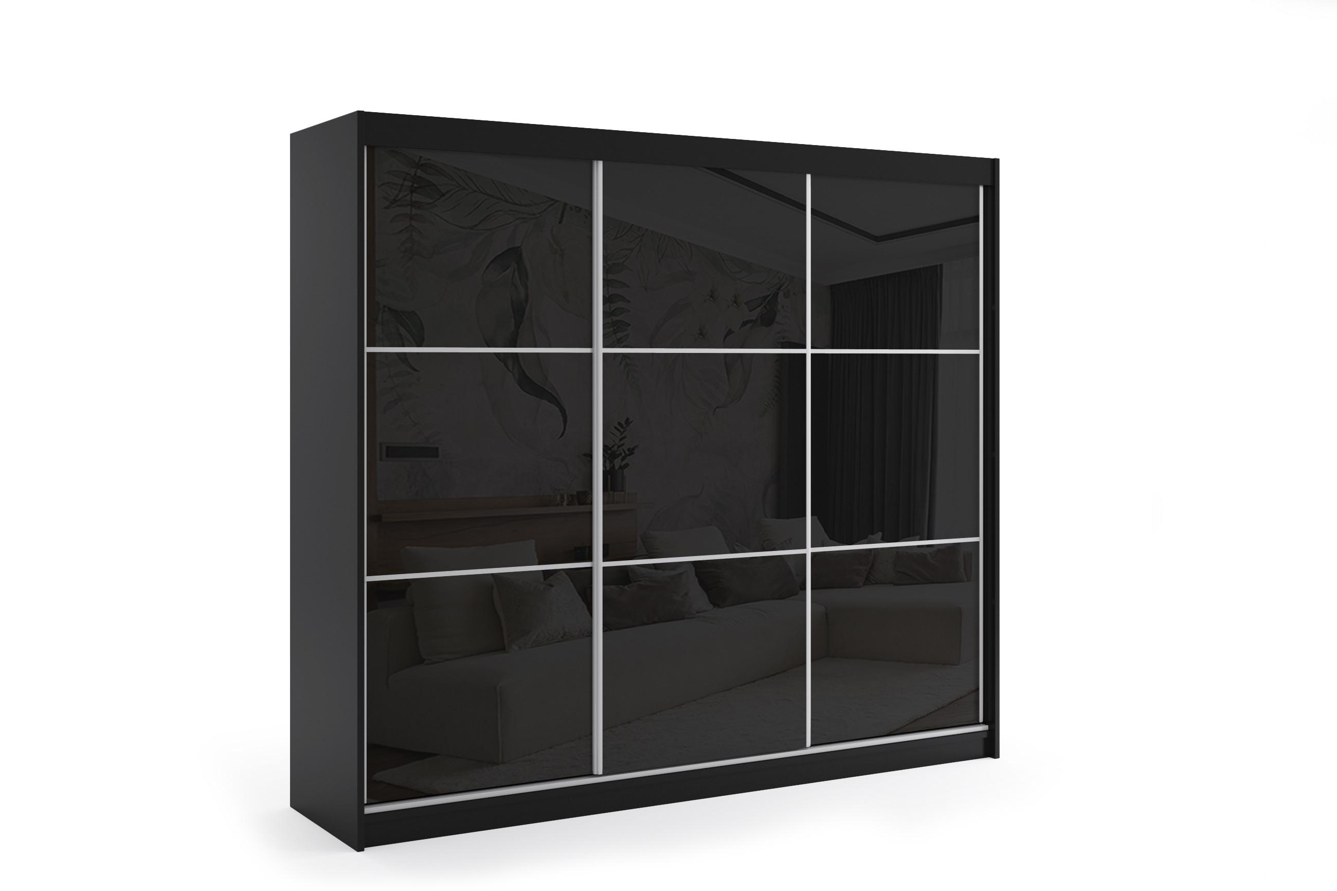 Wohnli Möbelsuche - KLEIDERSCHRANK mit Lacobel-Schiebetüren und Aluminium-Leisten - VIVI - 240 cm Schwarz
