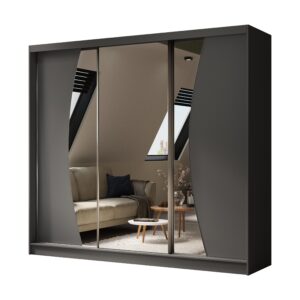 wohnli-moebel-suche-800000527132 Wohnli Möbelsuche - KLEIDERSCHRANK mit Spiegel-Schiebetüren und Aluminium-Leisten - VOXI - 240 cm Grau