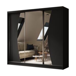 wohnli-moebel-suche-800000527135 Wohnli Möbelsuche - KLEIDERSCHRANK mit Spiegel-Schiebetüren und Aluminium-Leisten - VOXI - 240 cm Schwarz