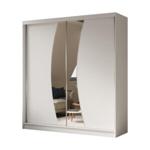 wohnli-moebel-suche-800000527144 Wohnli Möbelsuche - KLEIDERSCHRANK mit Spiegel-Schiebetüren und Aluminium-Leisten - VOXI - 200 cm Weiß