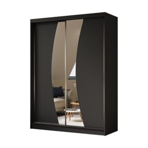 Wohnli Möbelsuche - KLEIDERSCHRANK mit Spiegel-Schiebetüren und Aluminium-Leisten - VOXI - 160 cm Schwarz