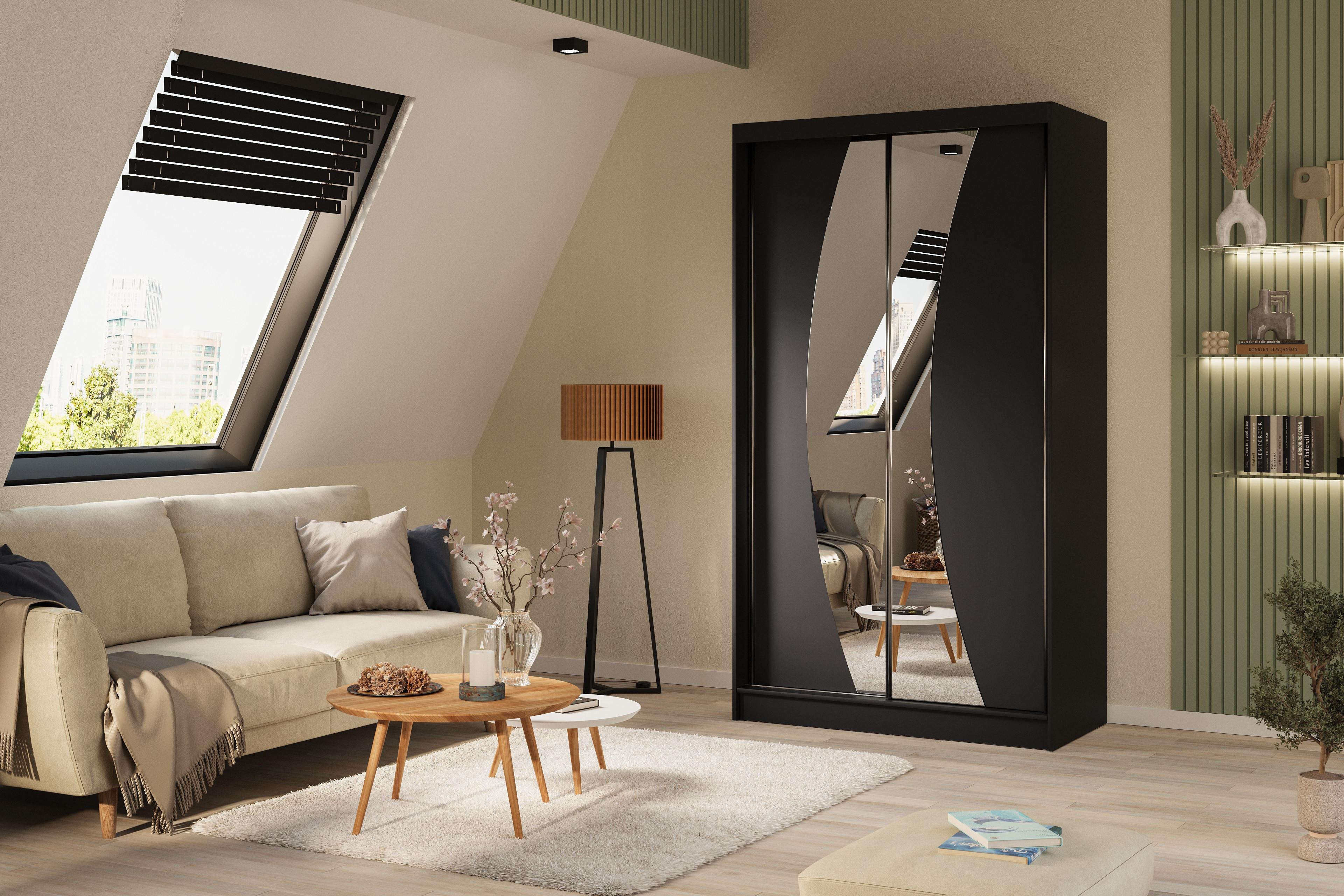 wohnli-moebel-suche-800000527159-1 KLEIDERSCHRANK mit Spiegel-Schiebetüren und Aluminium-Leisten - VOXI - 120 cm Schwarz Holzwerkstoff ALTDECOR Möbel > Schränke > Kleiderschränke Schwarz