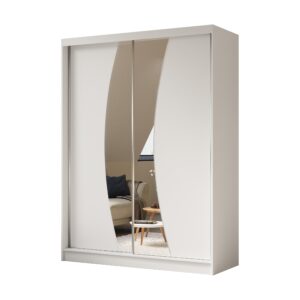 Wohnli Möbelsuche - KLEIDERSCHRANK mit Spiegel-Schiebetüren und Aluminium-Leisten - VOXI - 160 cm Weiß