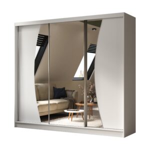 wohnli-moebel-suche-800000527170 Wohnli Möbelsuche - KLEIDERSCHRANK mit Spiegel-Schiebetüren und Aluminium-Leisten - VOXI - 240 cm Weiß
