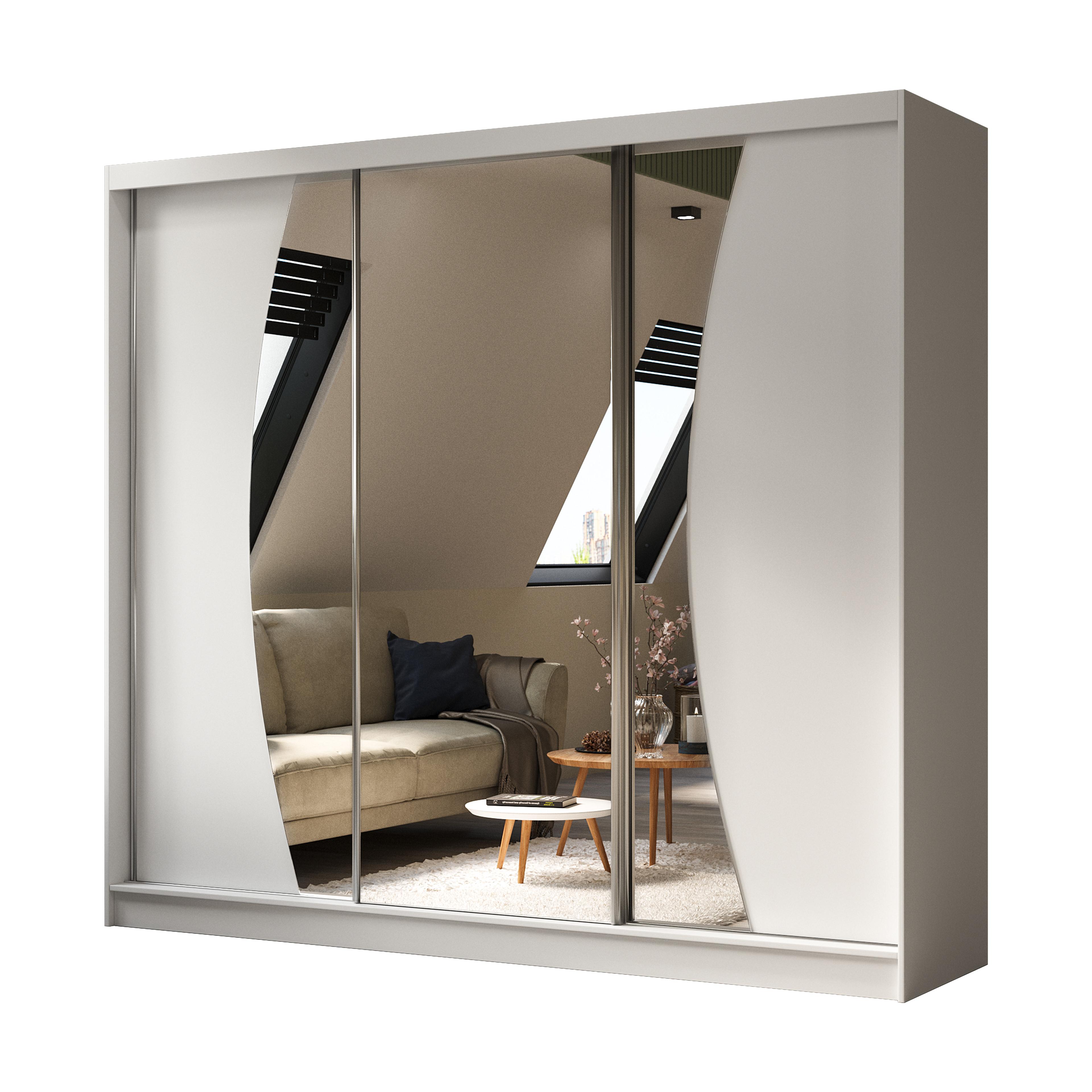 wohnli-moebel-suche-800000527170 Wohnli Möbelsuche - KLEIDERSCHRANK mit Spiegel-Schiebetüren und Aluminium-Leisten - VOXI - 240 cm Weiß