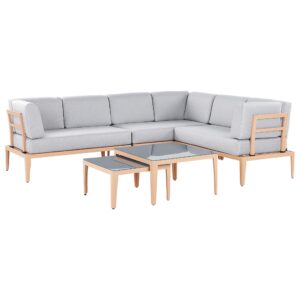 wohnli-moebel-suche-800000527424-1 LOUNGE SET 6-Sitzer hellbraun rechtsseitig modular Auflagen hellgrau Rima III Metall Beliani Garten & Outdoor > Gartenmöbel > Gartenmöbel-Sets Braun
